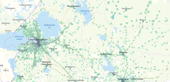 Зона покрытия МТС на карте Лесной 